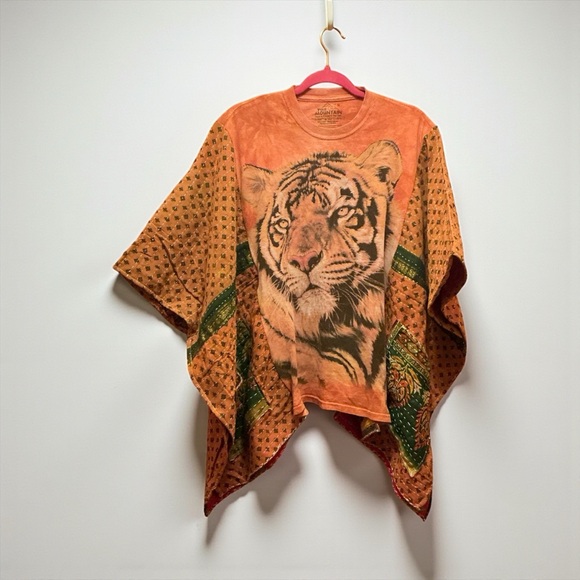 TIGER Tops - TIGER MOUNTAIN T Poncho Kantha w Pockets Handmade One Of a Kind Upcycled Boho